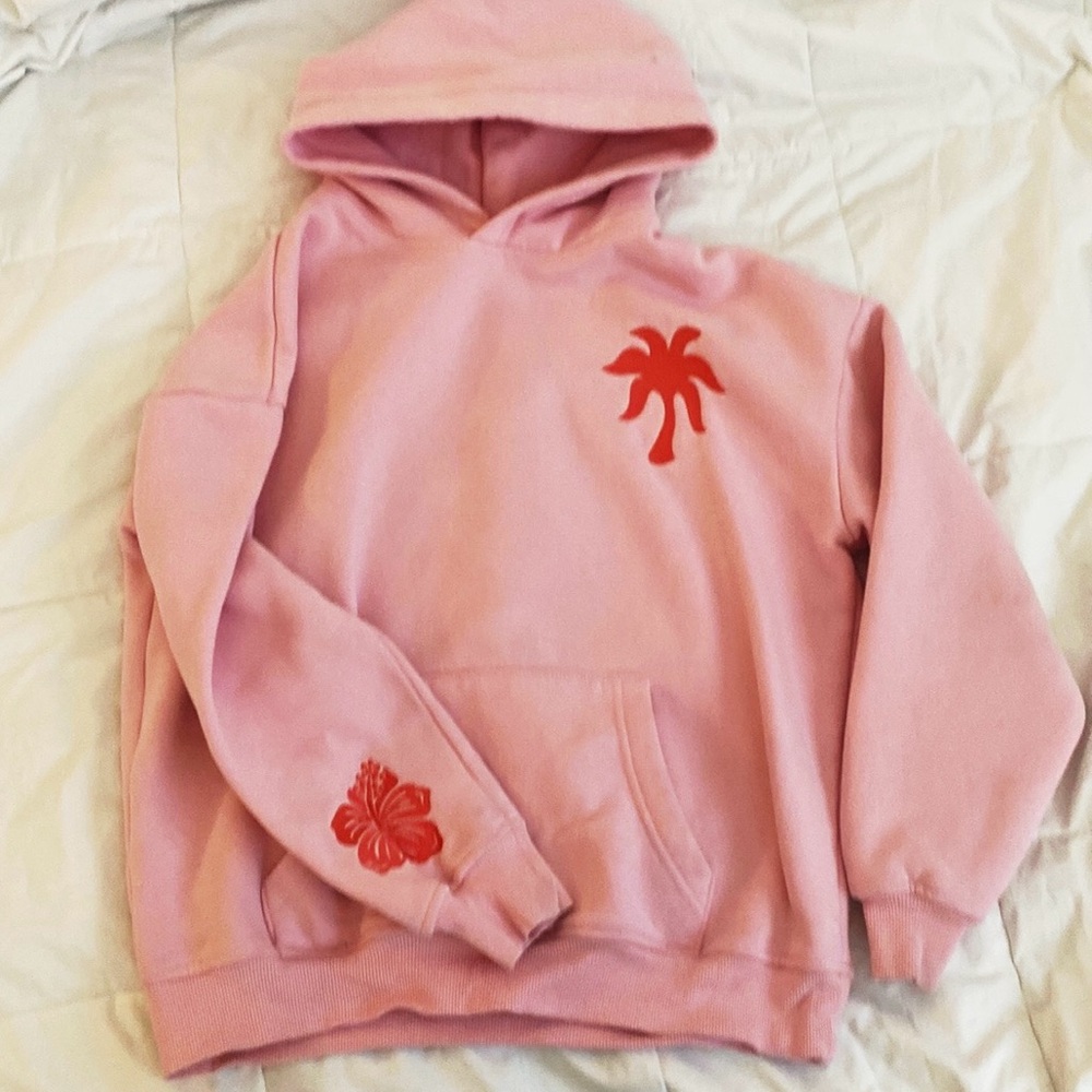 Pink Hoodie with Red Tropical Design